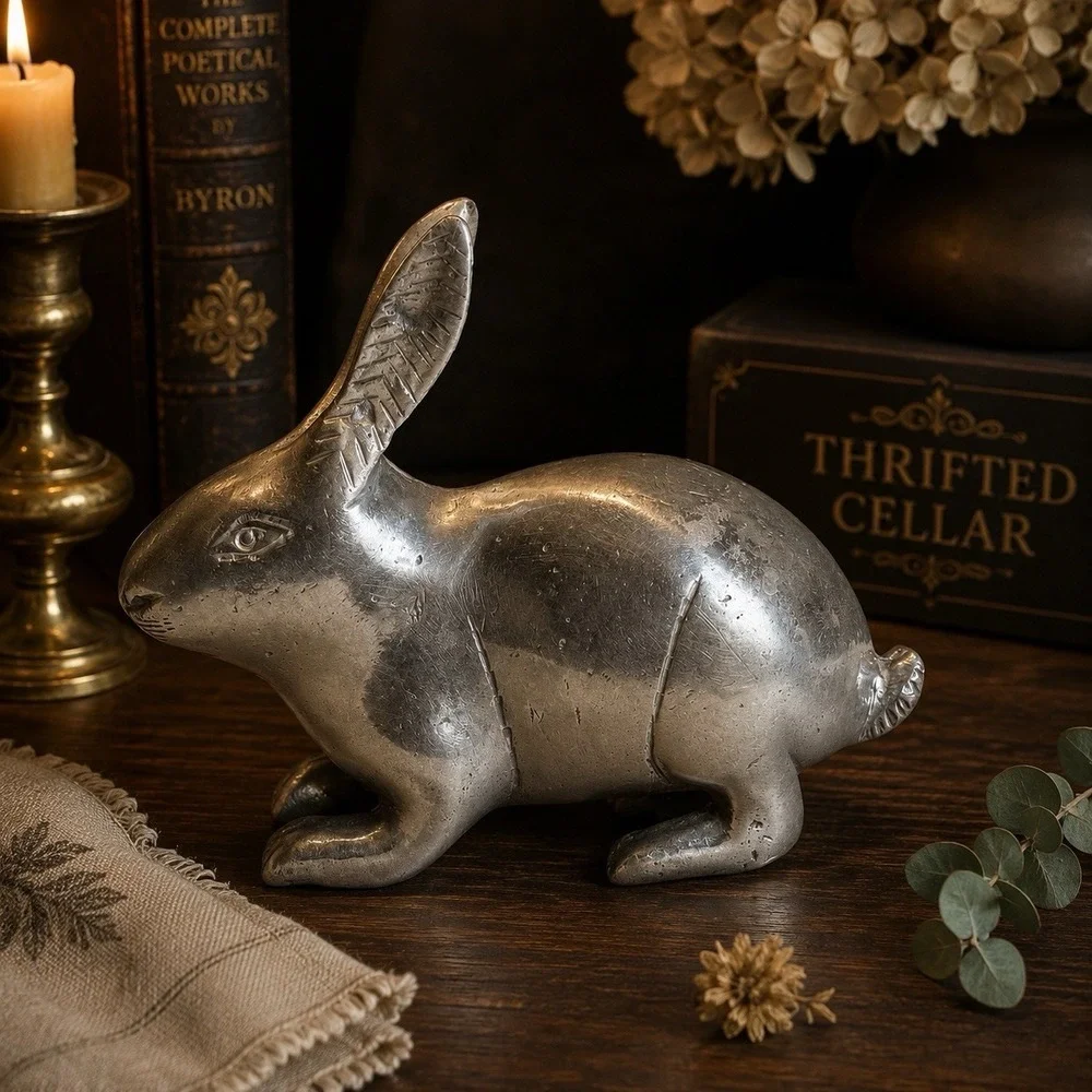 Vintage Pewter Rabbit Bunny Figurine Statue 6